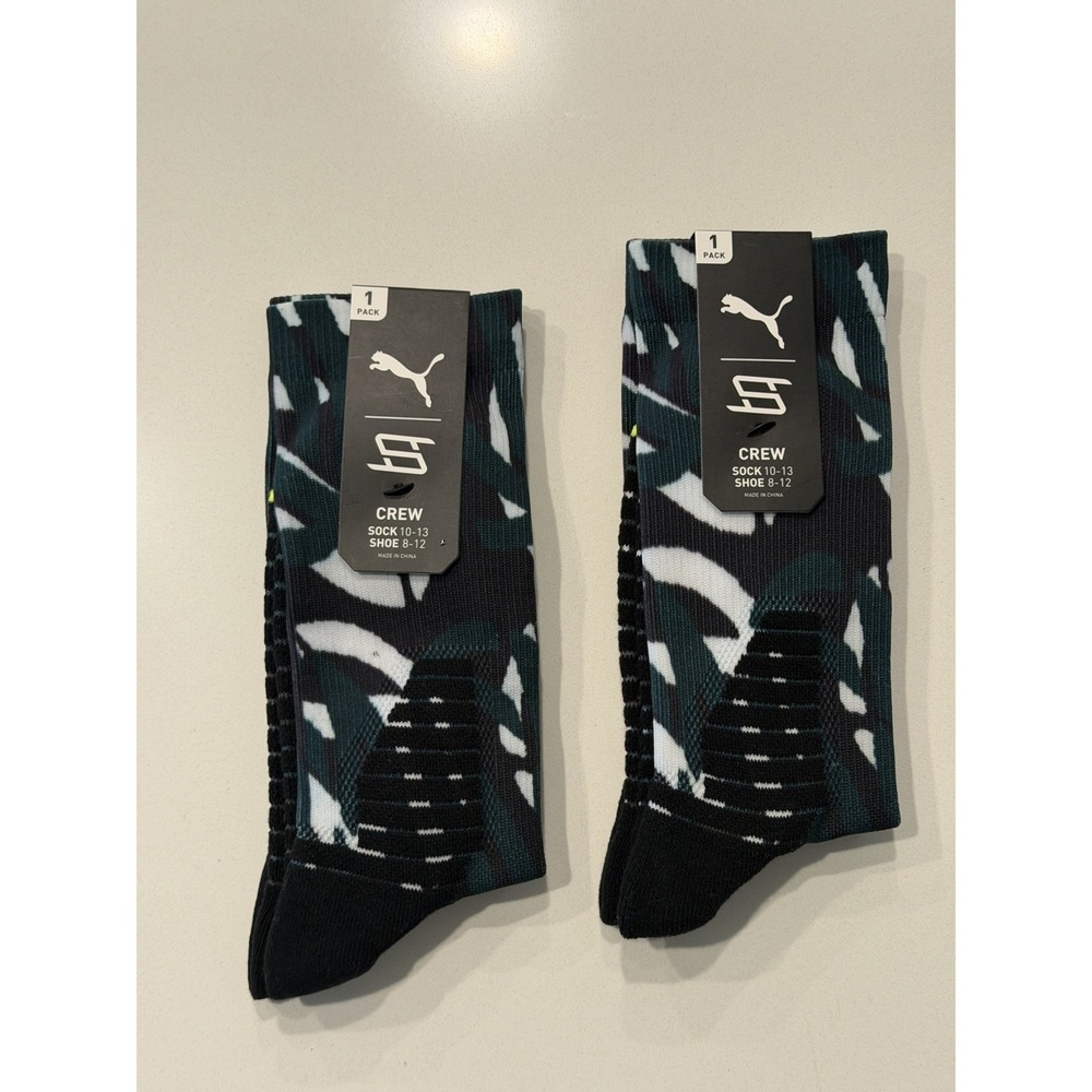 Puma Hoops Crew Socks 2-Pack Multicolored Graphic Shoe Size 8-12 NWT